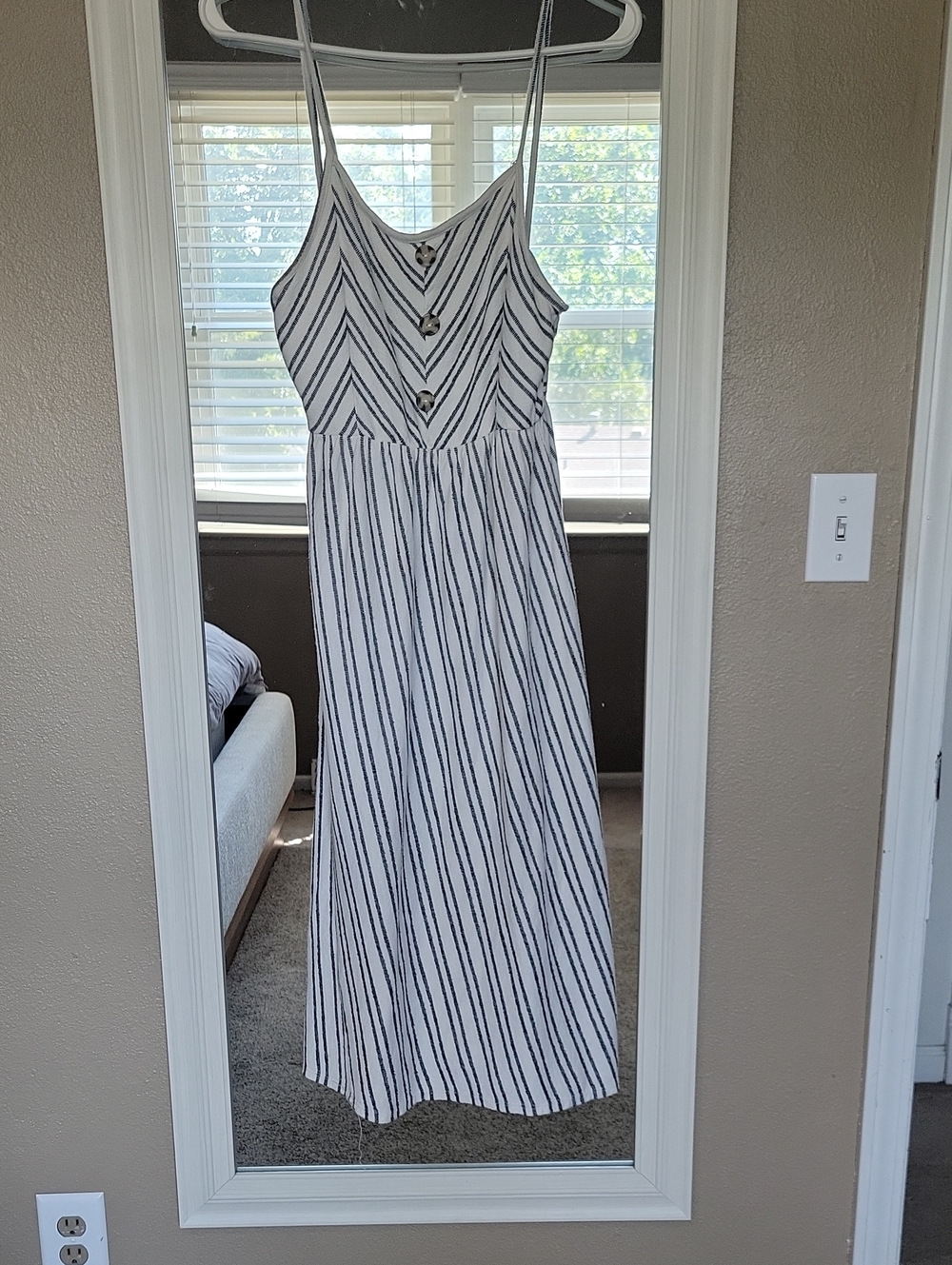Caution To The Wind White Maxi Dress with Black Stripes